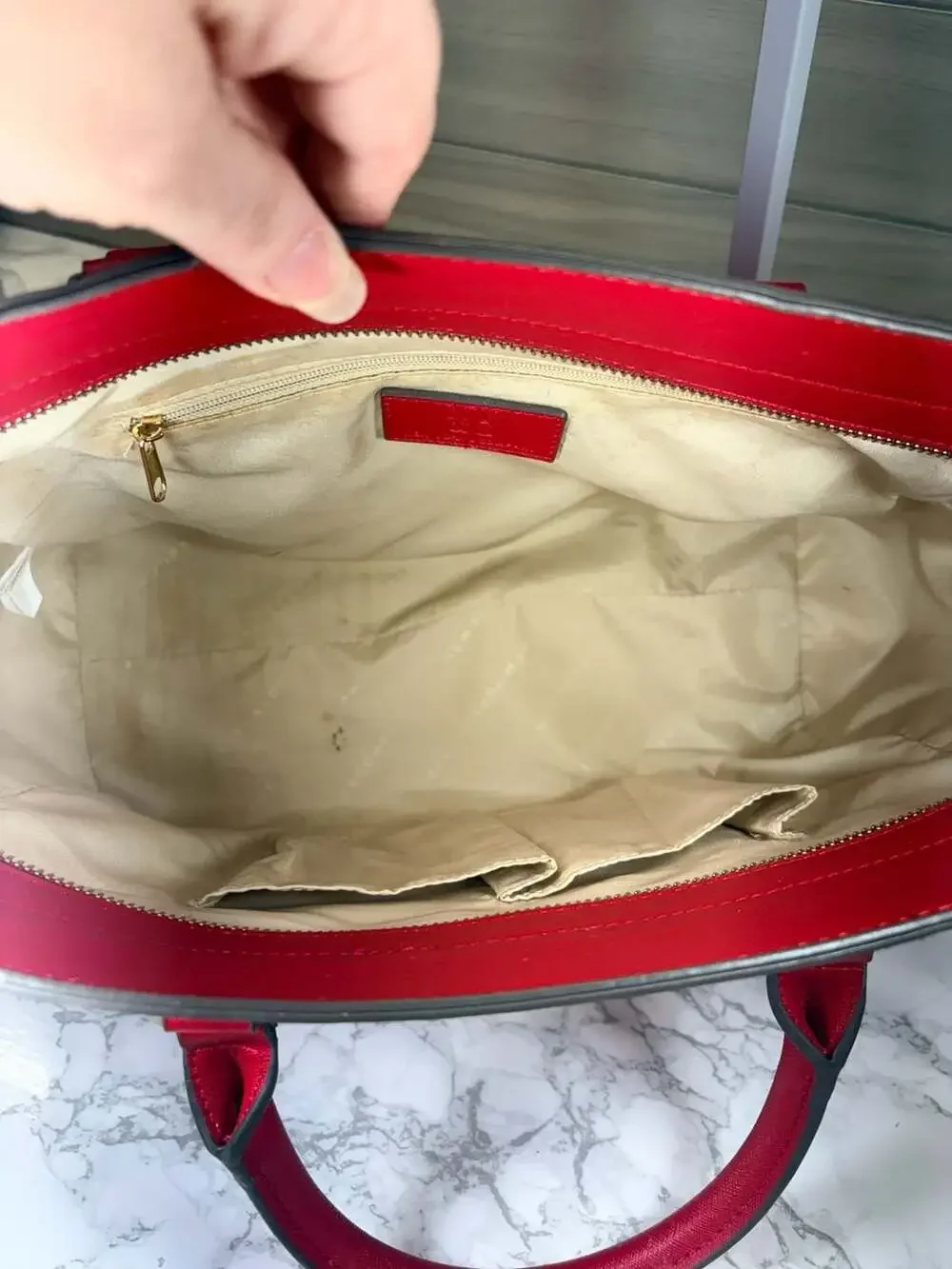 New York & Company Red Saffiano Faux Leather Structured Satchel Bag
